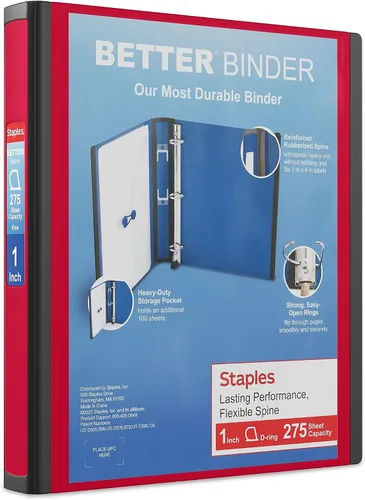 Vista 63 de Carpeta con anillos en forma de "D" de 1 pulgada para mejor visualización Staples, Negro