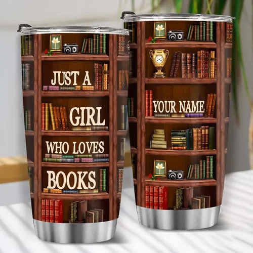 Vista 4 de T40413 - Taza personalizada para amantes de los libros, taza de café con texto en inglés "Just A Girl Loves Book", regalo para mujeres y niñas