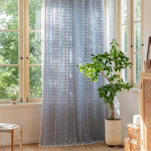 Vista 11 de Sutuo Home - Cortinas bohemias negras de 84 pulgadas de largo para dormitorio y guardería, cortinas de estilo rústico con dobladillo para barra