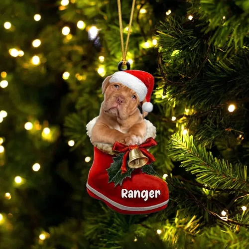 Vista 7 de Amantes de los perros de Navidad – Akita Inu Dog in Santa Boot Adorno de Navidad, adorno personalizado en forma 2D, adorno de Navidad, personaliza