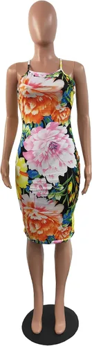 Vista 3 de Remelon Vestido largo sexy sin mangas con tirantes delgados, estampado geométrico, hueco, espalda descubierta, bodycon, para club, club, largo por