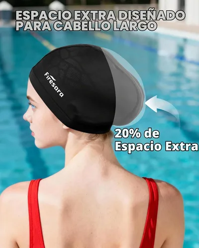 Vista 7 de Gorro de natación de tela Firesara, gorro de baño de alta elasticidad mantiene el cabello limpio y transpirable, se ajusta tanto al cabello largo