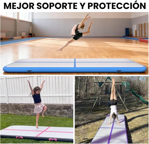 Vista 2 de Colchoneta inflable de gimnasia de 6, 10, 13, 16, 20 pies, 4/8 pulgadas de grosor, con bomba de aire eléctrica para uso doméstico, entrenamiento