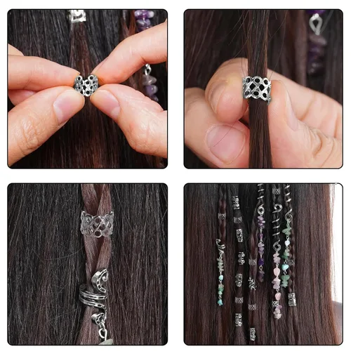 Vista 8 de hoyuwak - 40 piezas de joyería para trenzas, accesorios para rastas y loc, cuentas para el cabello, pinzas, puños, anillos y encantos para mujeres