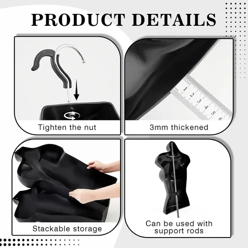 Vista 3 de Briwooody 8 piezas de maniquí colgante negro con gancho de suspensión, macho, hembra, niño y niño pequeño, maniquí colgante cuerpo conjunto familiar