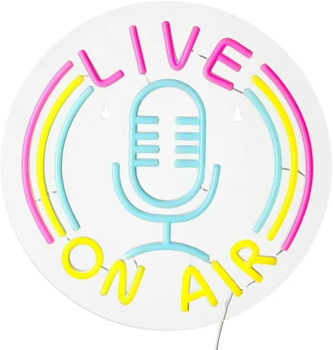 Vista 2 de Homaisson ON AIR - Letrero de neón con micrófono en aire, señal de advertencia alimentada por USB, luz LED, letrero de neón LED para montaje