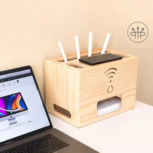 Vista 6 de Cable Organizer Box Wooden Power Cable Box Wireless Router Rack Home Office Power Strip Storage Box Double-Layer Cable Management Box, Hide