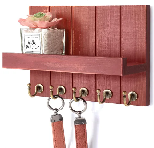 Vista 24 de Rebee Vision Soporte de Pared para Llaves de Madera de Acacia – Soporte para Llaves Estilo Granja para Pared y Organizador de Correo con Estante