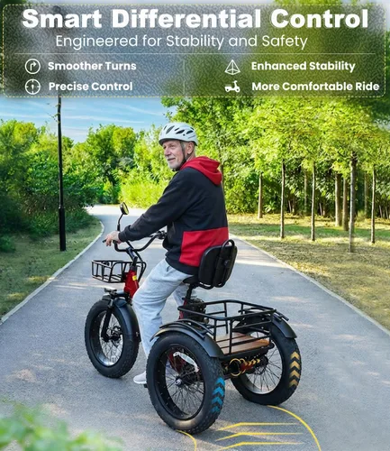 Vista 4 de KAKIGO Electric Tricycle for Adults,Peak 1350W Motor Etrike,48V15.6Ah Ebike,20"x4"Fat Tire Aluminum Folding Electric Trike,3-Wheel Electric