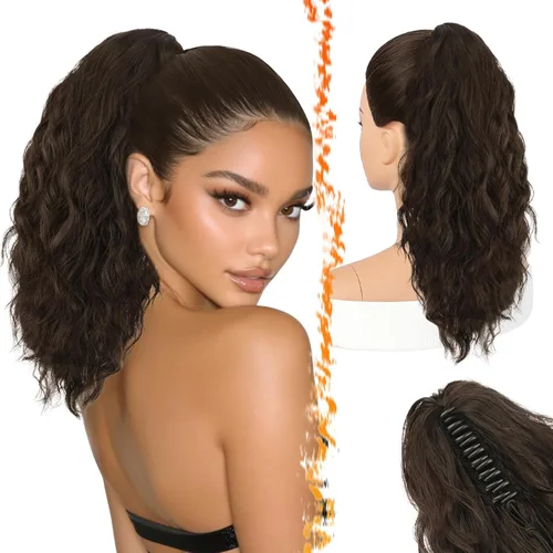 Vista 11 de BARSDAR Extensión de Cola de Caballo Marrón - Extensiones de Cola de Caballo con Pinza de 18 Pulgadas para Mujeres - Extensiones de Cabello Mezcla