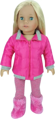 Vista 5 de Sophia's Muñeca de 18 pulgadas, 4 piezas. Traje de invierno con chaqueta de nailon rosa intenso, sombrero y botas de piel sintética de oso