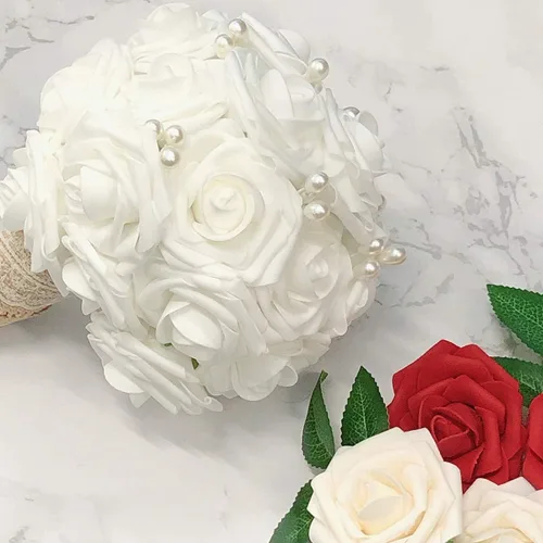 Vista 7 de Wrapables® Flor de rosa artificial, flores de tacto real para ramos de boda y centros de mesa, aguamarina
