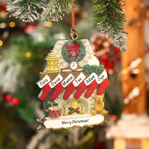 Vista 15 de Adornos de Navidad personalizados, nombres de familia, decoración de Navidad, decoración colgante de árbol, adorno de bendición de Feliz Navidad