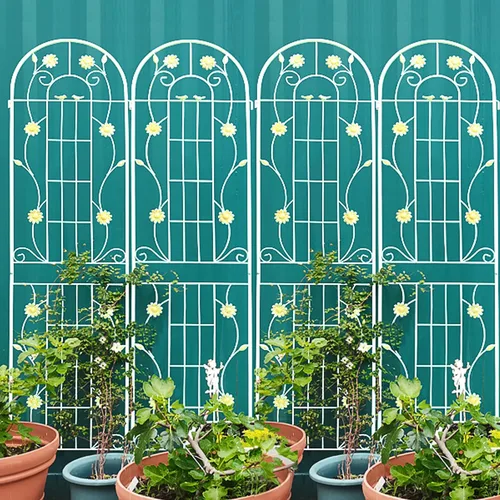 Vista 25 de Paquete de 2 enrejados de jardín de metal para plantas trepadoras, 71 pulgadas de alto, color blanco crema, valla de jardín, enrejado a prueba