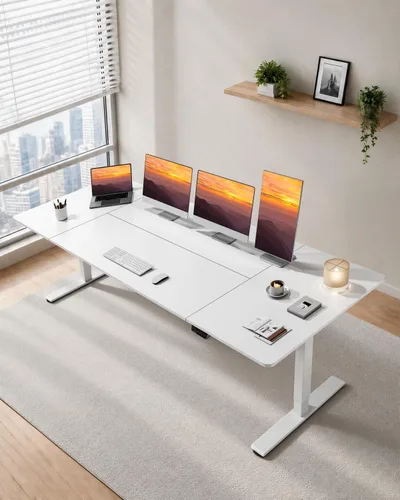 Vista 2 de Escritorio de pie grande ajustable con motor dual de 79 x 31 Blanco