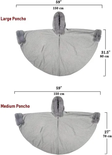 Vista 4 de Dahlia Capa de poncho de invierno para mujer con ribete de piel sintética y forro polar