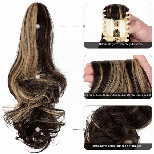 Vista 3 de Extensión de cola de caballo con clip de garra, de 18 pulgadas, extensiones de cabello ondulado largo para mujer, extensiones de cola de caballo