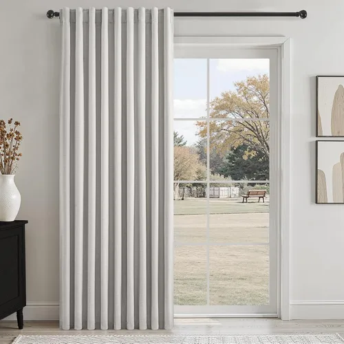 Vista 17 de Topfinel Cortinas opacas, blanco beige, 2 paneles, ventanas pequeñas, textura, mezcla de lino, bohemia, abedul, rural, gancho, bolsillo trasero