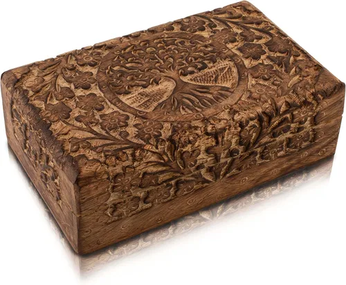 Vista 7 de Gran regalo de cumpleaños, caja de joyería decorativa de madera hecha a mano, organizador de joyas tallado en árbol de la vida, caja de recuerdos