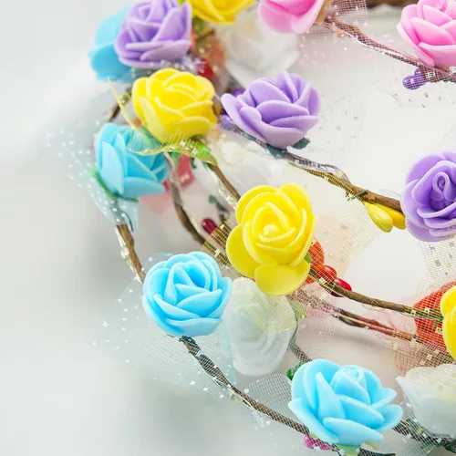 Vista 7 de 7 diademas con corona de flores LED, diademas de flores iluminadas para mujeres, guirnaldas florales brillantes para bodas, playa, fiestas