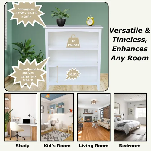Vista 4 de Estantería Shaker de madera maciza, 36" de alto, color blanco
