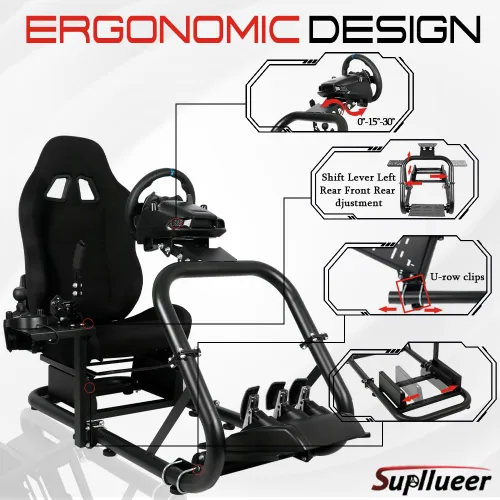 Vista 2 de Racing Simulator Cockpit with Black Racing Seat fit for Logitech G29 G27 G920 G923, Thrustmaster T300, Fanatec, Moza, Racing Wheel Stand Sim