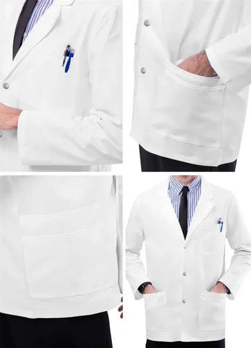 Vista 4 de Adar - Abrigo de laboratorio elástico universal para hombre, 31 pulgadas, abrigo de laboratorio frontal a presión