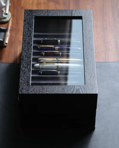 Vista 7 de vitrina de madera de la pluma de 36 ranuras Pluma estilográfica caja organizador de almacenamiento con cajón, ventana superior ventana pluma