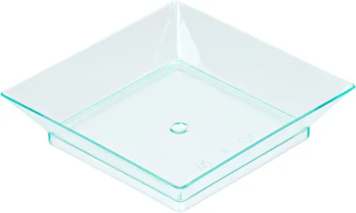 Vista 2 de Restaurantware Mini platos de degustación de 2.5 x 2.5 pulgadas, 100 platos cuadrados desechables de plástico, duraderos y elegantes platos