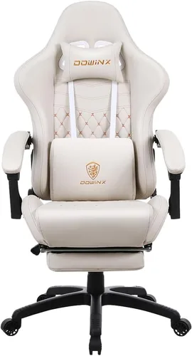 Vista 9 de Dowinx Silla de juegos grande y alta, silla de juego ergonómica para adultos con reposapiés y soporte lumbar de masaje, respaldo alto, silla de Negro
