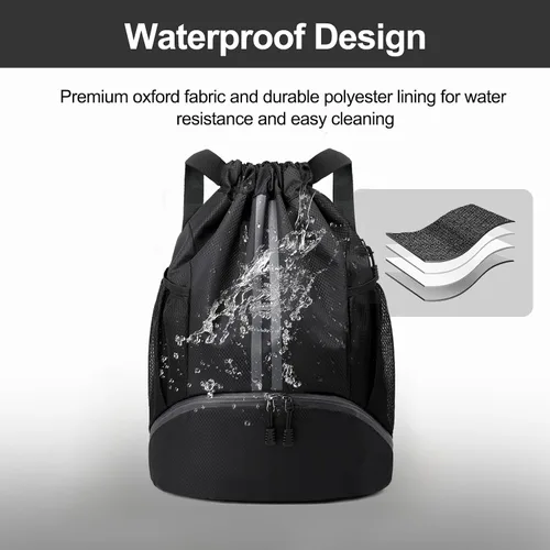 Vista 6 de Hoedia Mochila deportiva con cordón, bolsa de gimnasio con compartimento para zapatos y bolsillo a prueba de humedad para mujeres y hombres