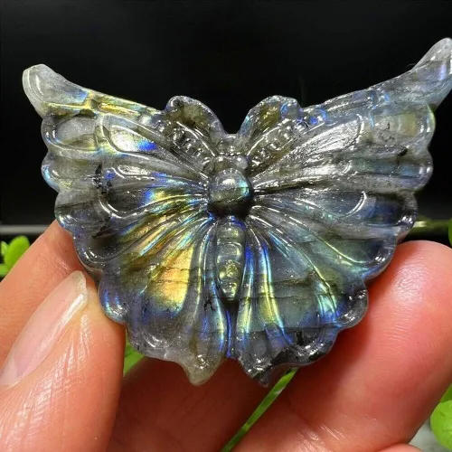 Vista 5 de TEAMWILL 2" natural labradorita tallada mariposa cráneo cuarzo cristal curativo Reiki