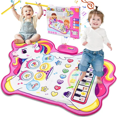 Vista 8 de Cyiecw Tapete musical de dinosaurio 3 en 1, tapete de piano para jugar, regalo para niñas de 1, 2 y 3 años, juguetes sensoriales de aprendizaje