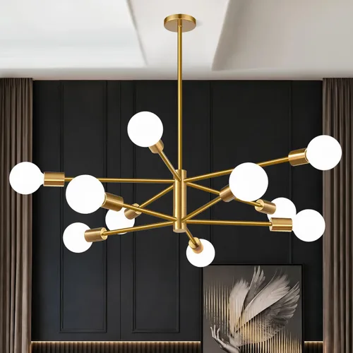 Vista 8 de Sputnik - Lámpara de techo con 6 luces para comedor Negro y oro cepillado