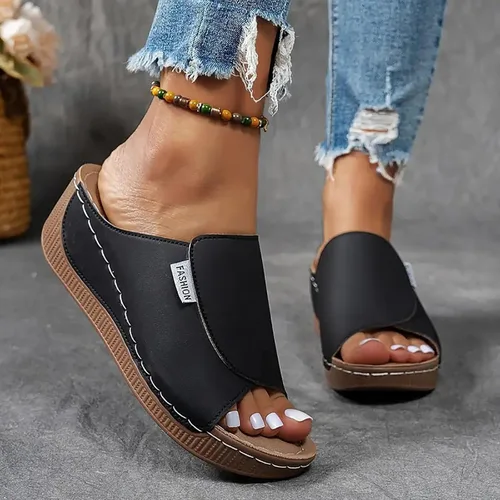 Vista 3 de Sandalias de cuña para mujer, puntera abierta, soporte de arco, calzado ortopédico para caminar, zapatos elegantes de suela suave sin cordones