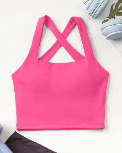 Vista 6 de AngiMelo Brasier deportivo de línea larga para mujer, cuello cuadrado, para entrenamiento, con tirantes, brasier integrado para yoga y adolescentes