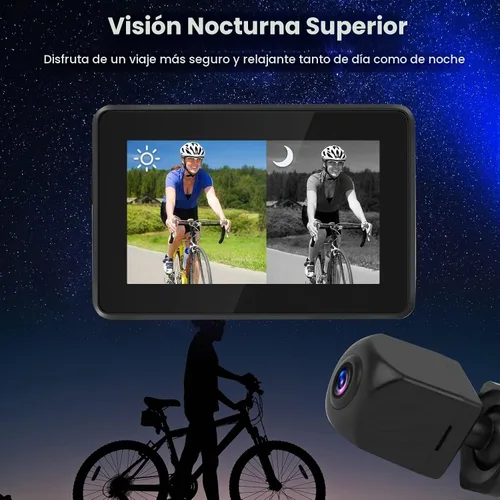 Vista 5 de Espejo de bicicleta para bicicleta, cámara de visión trasera de bicicleta 1080P con pantalla de 4.3 pulgadas, cámara de visión nocturna a color gran
