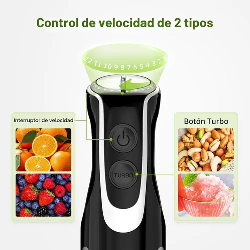 Vista 4 de Bonsenkitchen Licuadora de inmersión con procesador de alimentos, 12 Negro