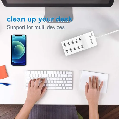 Vista 2 de Estaciones de carga USB 50w10A 10 puertos múltiples bloque de carga/tira USB de alimentación para iPhone, Android, smartphone, tableta, reloj