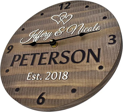 Vista 6 de Reloj de pared de madera hecho a mano de 11 pulgadas personalizado para pareja