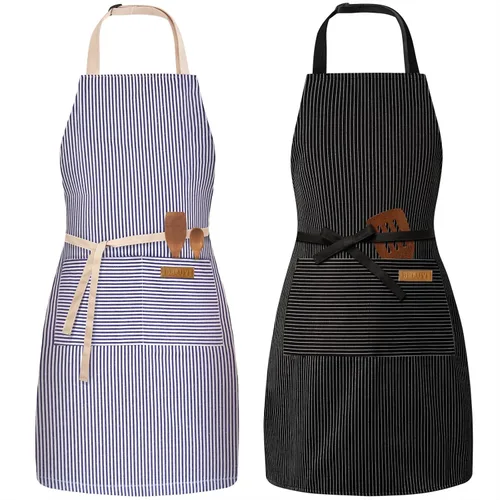Vista 20 de Paquete de 2 delantales ajustables con peto, delantales de chef para cocina, restaurante, con 2 bolsillos, delantales para mujeres y hombres