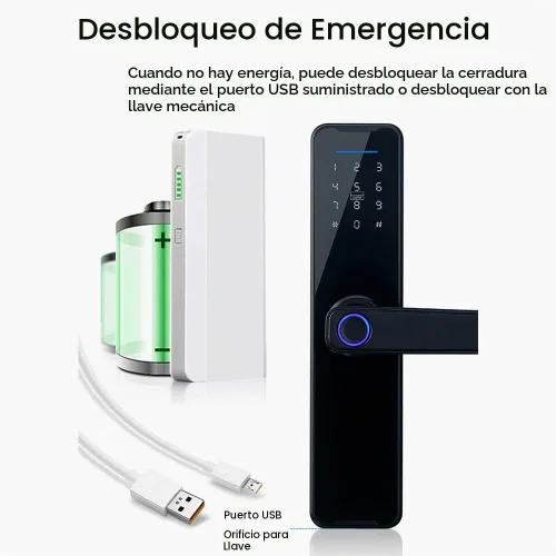 Vista 4 de Tuya Smart Lock - Cerradura de puerta con huella digital y teclado con asa, cerrojo electrónico, compatible con la aplicación Tuya