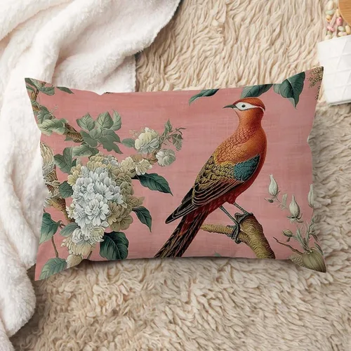 Vista 44 de ArogGeld Fundas de cojín de estilo chinoiserie, diseño de flores y pájaros, color rosa rubor, diseño de animales de pavo real, jardín asiático