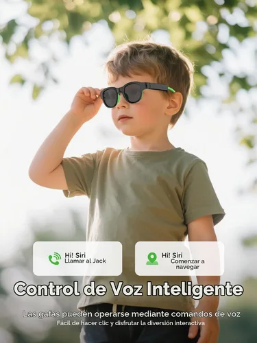 Vista 3 de Lentes inteligentes para niños, lentes de sol polarizados con altavoz Bluetooth, protección UV atlética/al aire libre y control de voz, niños de 6 a