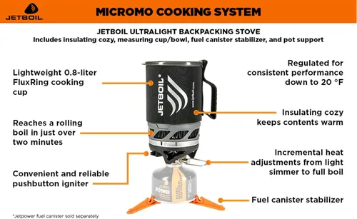 Vista 2 de Jetboil MicroMo - Sistema de cocina ligero de precisión para acampar y mochilero con control de calor ajustable