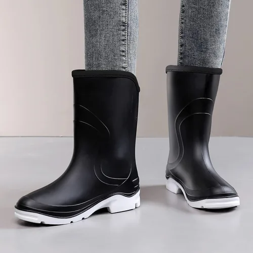 Vista 5 de Botas de lluvia para mujer, botas de jardín de pantorrilla extra anchas, ancho de media pantorrilla, cómodas botas de lluvia para adultos, botas