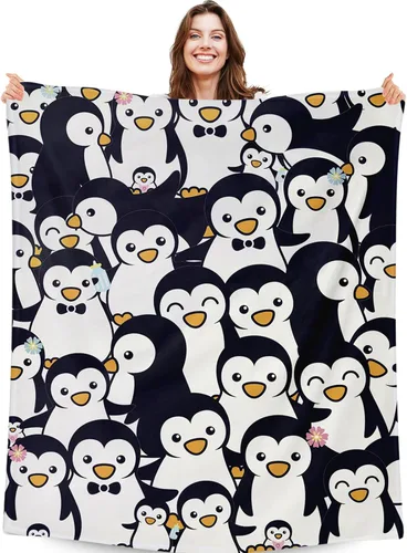 Vista 14 de Manta de pingüino para regalo, 40 x 30 pulgadas, bonita manta para niños, niñas y niños, manta negra suave y mullida para regazo y silla
