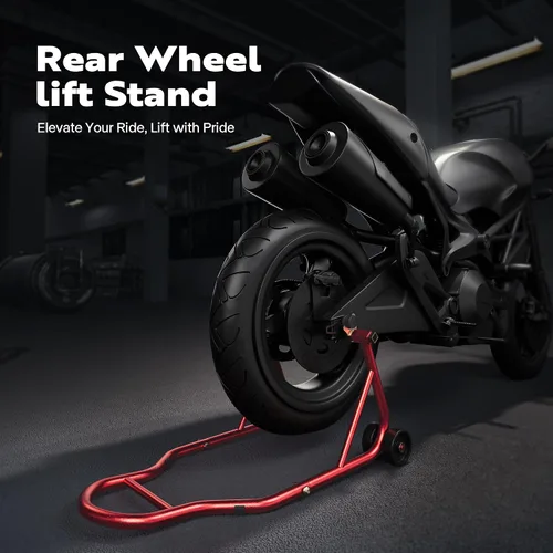Vista 2 de SPECSTAR Soporte para motocicleta, capacidad de 441 libras, elevador de rueda trasera con bobina giratoria ajustable U+L, soporte resistente