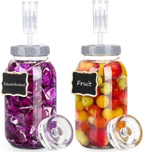 Vista 10 de [Usado] Kit de frascos de fermentación de 32 onzas con pesas de fermentación y tapas de esclusa de aire, tarros de vidrio de boca ancha