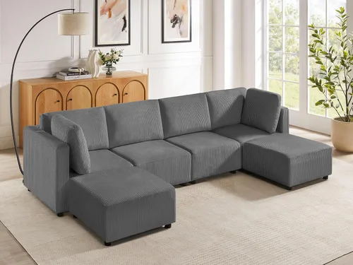 Vista 23 de Sofá biplaza de 66.9 pulgadas, sofá cama modular convertible de 2 plazas de pana, moderno juego de sofá combinado gratuito para sala de estar y Beige